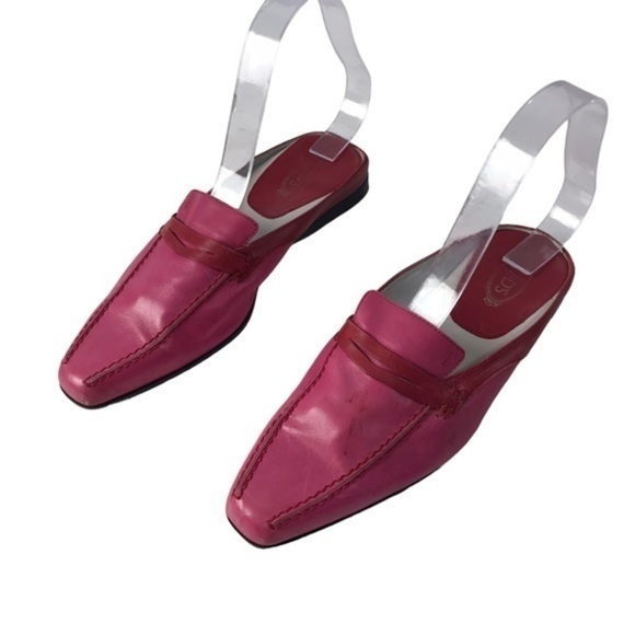 Tod’s Red Pink Leather low Heeled Mules Size 5.5